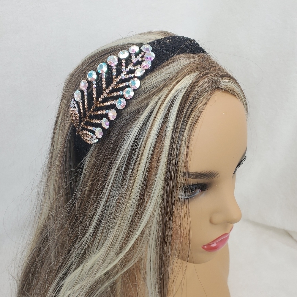 Yellow Holographic Crystal Black Lace Hair Band